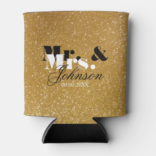 Aangepaste Mr en Mrs gouden glitter bruiloft koelb Blikjeskoeler (Voorkant)