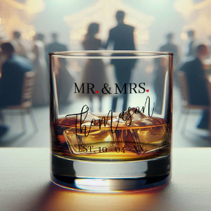 Aangepaste Mr en Mrs Naam Rood Hart Zwart Tekst Le Whisky Glas