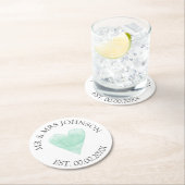 Aangepaste mr mrs mint hart trouwfeest coasters ronde kartonnen onderzetter (Insitu)