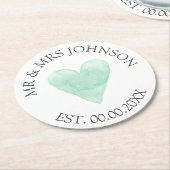 Aangepaste mr mrs mint hart trouwfeest coasters ronde kartonnen onderzetter (Gebogen)