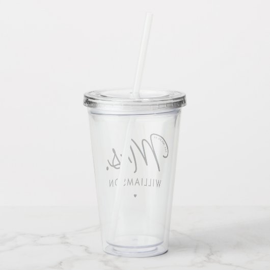 Aangepaste Mrs Est. Modern Elegant Script Pas getr Acryl Drinkbeker (Achterkant)