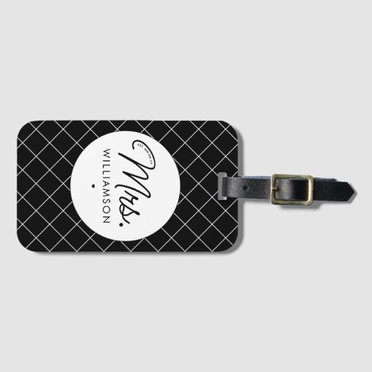 Aangepaste Mrs Est. Modern Elegant Script Pas getr Bagagelabel (Voorkant (horizontaal))