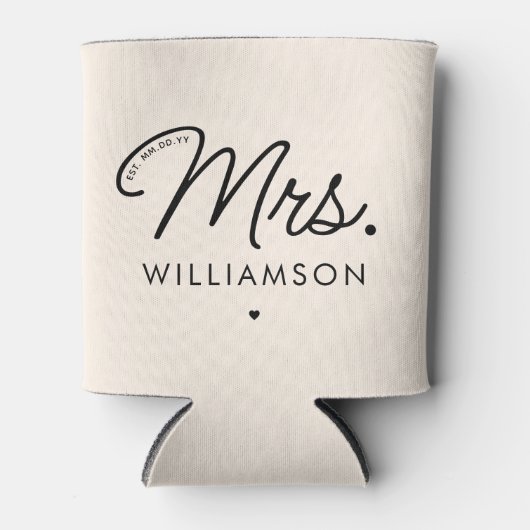 Aangepaste Mrs Est. Modern Elegant Script Pas getr Blikjeskoeler (Voorkant)