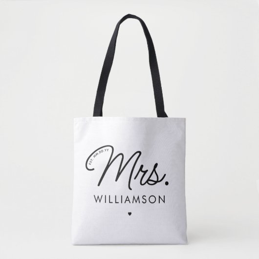 Aangepaste Mrs Est. Modern Elegant Script Pas getr Draagtas (Voorkant)