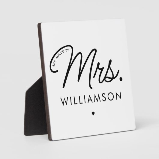 Aangepaste Mrs Est. Modern Elegant Script Pas getr Fotoplaat (Voorkant)