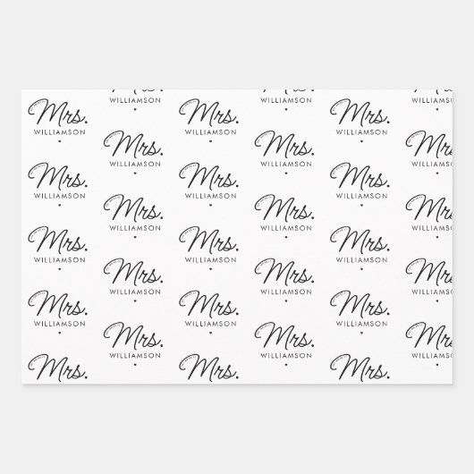 Aangepaste Mrs Est. Modern Elegant Script Pas getr Inpakpapier Vel (Voorkant 2)