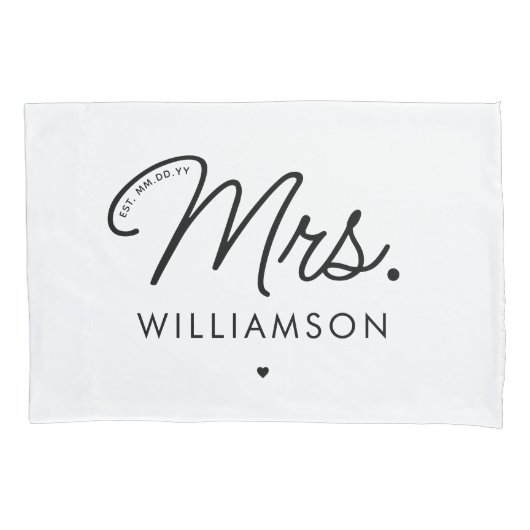 Aangepaste Mrs Est. Modern Elegant Script Pas getr Kussensloop (Voorkant)