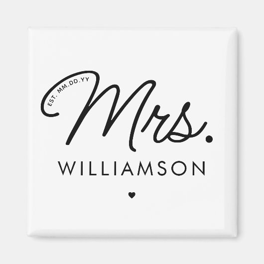 Aangepaste Mrs Est. Modern Elegant Script Pas getr Magneet (Voorkant)