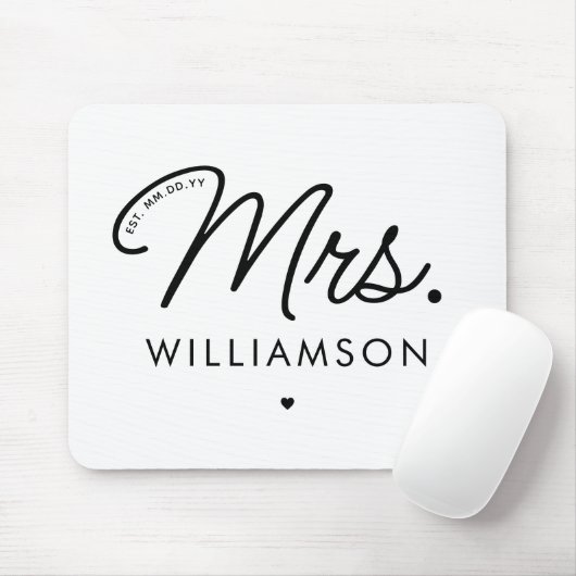 Aangepaste Mrs Est. Modern Elegant Script Pas getr Muismat (Met muis)