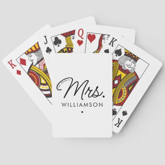 Aangepaste Mrs Est. Modern Elegant Script Pas getr Pokerkaarten (Achterkant)