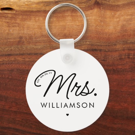 Aangepaste Mrs Est. Modern Elegant Script Pas getr Sleutelhanger (Achterkant)