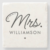 Aangepaste Mrs Est. Modern Elegant Script Pas getr Stenen Onderzetter (Voorkant)