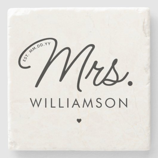 Aangepaste Mrs Est. Modern Elegant Script Pas getr Stenen Onderzetter (Voorkant)