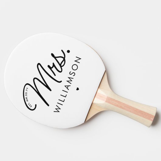 Aangepaste Mrs Est. Modern Elegant Script Pas getr Tafeltennisbatje (Zijkant)
