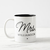 Aangepaste Mrs Est. Modern Elegant Script Pas getr Tweekleurige Koffiemok (Links)
