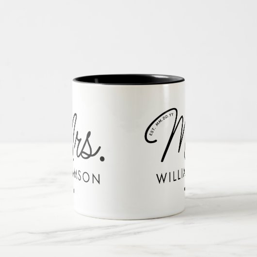 Aangepaste Mrs Est. Modern Elegant Script Pas getr Tweekleurige Koffiemok (Center)