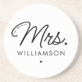 Aangepaste Mrs Est. Modern Elegant Script Pas getr Zandsteen Onderzetter (Voorkant)