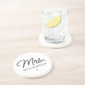 Aangepaste Mrs Est. Modern Elegant Script Pas getr Zandsteen Onderzetter (Zijkant)