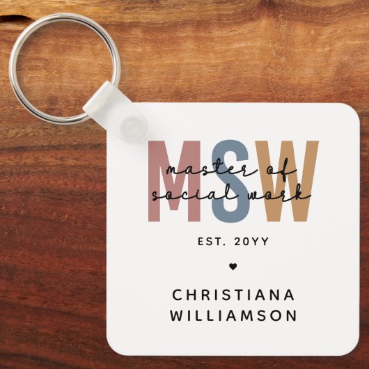 Aangepaste MSW Master of Social Work Retro Afstude Sleutelhanger (Voorkant)