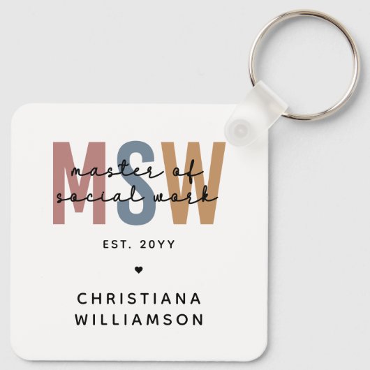 Aangepaste MSW Master of Social Work Retro Afstude Sleutelhanger (Achterkant)