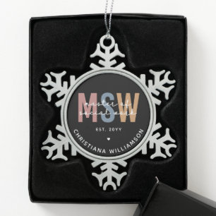 Aangepaste MSW Master of Social Work Retro Afstude Tin Sneeuwvlok Ornament