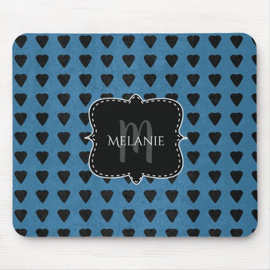 Aangepaste Muismat Grunge Hearts Blue Black (Voorkant)