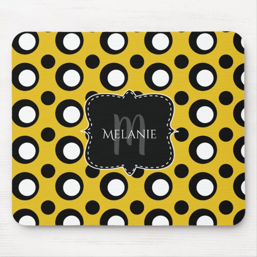 Aangepaste Muismat Polka Dots Yellow Black White (Voorkant)