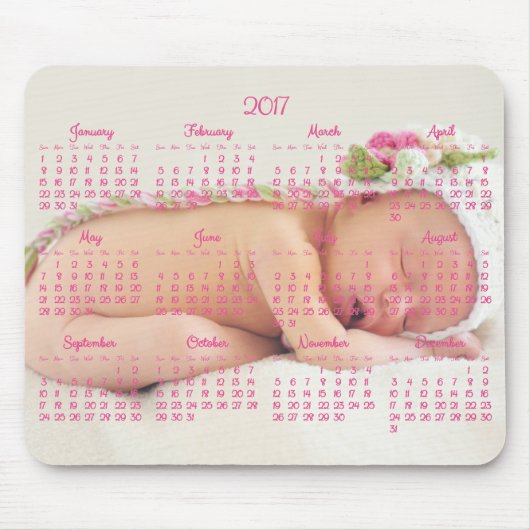 Aangepaste Muismat roze kalender 2017 Baby Foto (Voorkant)