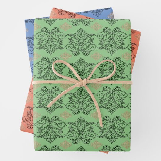 Aangepaste Multi-Patroon Med Damask Lotus Bloem 3 Inpakpapier Vel (In situ)