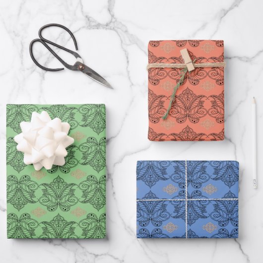 Aangepaste Multi-Patroon Med Damask Lotus Bloem 3 Inpakpapier Vel (Voorkant)