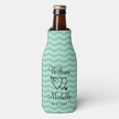 Aangepaste munt groene chevron bruiloft fles koele flesjeskoeler (Fles Voorkant)