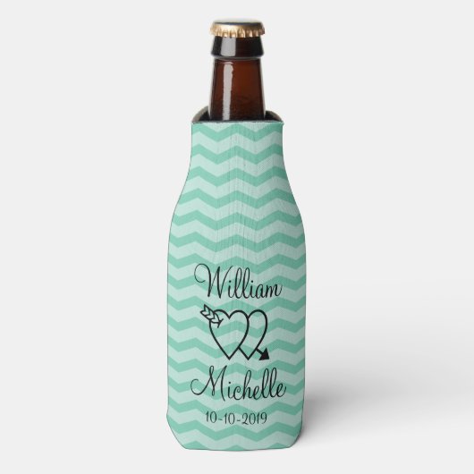Aangepaste munt groene chevron bruiloft fles koele flesjeskoeler (Fles Voorkant)