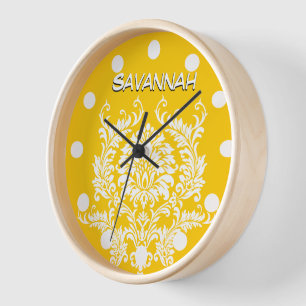 Aangepaste Mustard Yellow Damask Wall klok