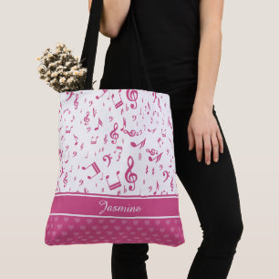 Aangepaste Muzieknoten en Hearts Patroon roze wit Draagtas
