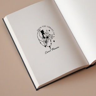 Aangepaste Mystieke Maan Met Kat Uit De Bibliothee Rubberstempel