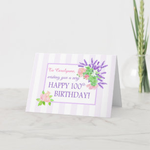 Aangepaste naam 100th Birthday Summer Flowers Card Feestdagen Kaart