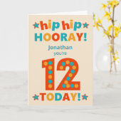 Aangepaste naam 12e verjaardag Hip Hooray Kaart (Gele Bloem)