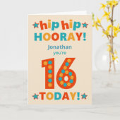 Aangepaste naam 16e verjaardag Hip Hooray Kaart (Gele Bloem)