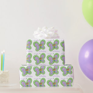 Aangepaste naam 1e verjaardag vlinder cadeaupapier