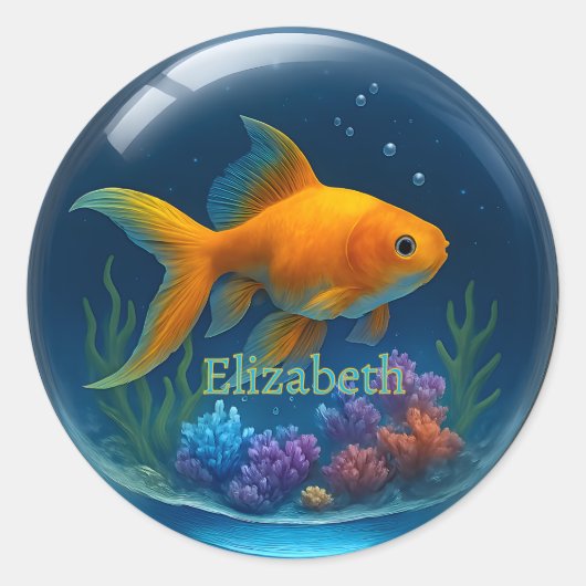 Aangepaste Naam 3D Goldfish Glass Sphere Sticker (Voorkant)
