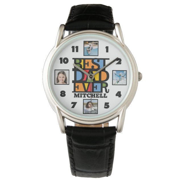 Aangepaste naam & 4 foto's BESTE DAD OOIT Horloge (Voorkant)