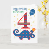 Aangepaste naam 4e verjaardag met Fun Dinosaur-kaa Kaart (Gele Bloem)