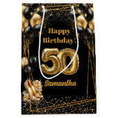 Aangepaste Naam 50ste Verjaardag Gift Bag Zwart Go Medium Cadeauzakje (Voorkant)