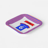 Aangepaste naam 6e verjaardagsfeest rood blauw vie papieren bordje (Gebogen)