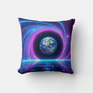 Aangepaste Naam 80s Retro Neon Planeet Portaal Kussen