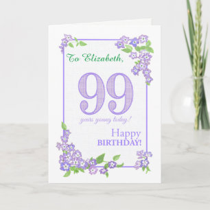 Aangepaste naam 99th Birthday met Phlox Flowers Ca Kaart