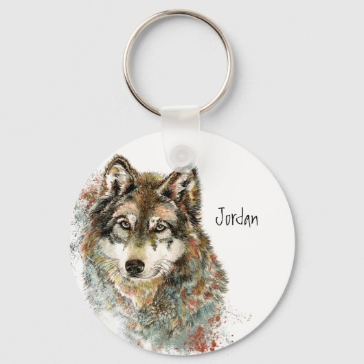 Aangepaste naam aangepaste grijze wolf sleutelhanger (Voorkant)