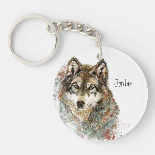 Aangepaste naam aangepaste grijze wolf sleutelhanger (Voorkant)
