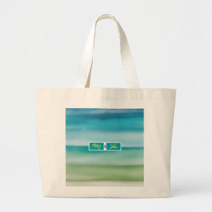 Aangepaste naam Abstract Aquarel Oceaan Horizon Ku Grote Tote Bag