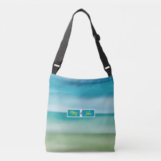 Aangepaste naam Abstract Waterverf Oceaan Horizon Crossbody Tas